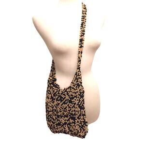 Matte Beaded Crossbody Bag Vintage Y2K, Black and Cream